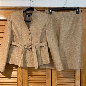 Kasper Beige Gold Blazer and Skirt Ensemble